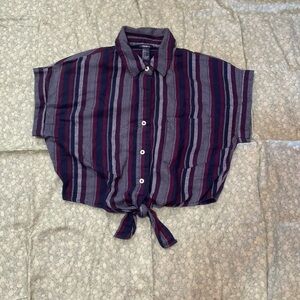 Striped Button-Up Shirt with Tie Front